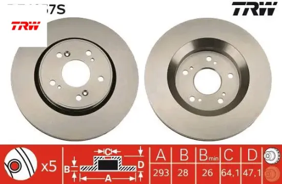 Ön fren aynası adet cr-v ııı 2.0ı-2.4ıvtec-2.4-2.2 ı-ctdı 06 293x28x5dlxhavalı trw 45251swwg01/ 45251t1eg00 resmi