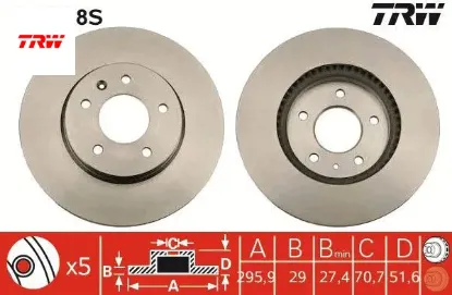 Ön fren aynası adet antara 2.4-3.2 v6-2.0cdtı 06 captıva 2.4-3.2-2.0d 06 296x29x5dlxhavalı trw 20955857/ 4801850/ 4808848/ 96625948 resmi