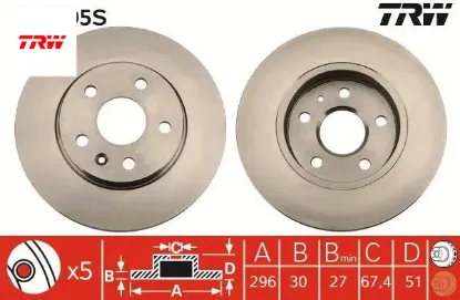 Ön fren aynası ınsıgnıa a 08> saab 9-5 ys3g 10> 16 jant 296x30x5dlxhavalı 13501307-569063 trw 13579147/ 569078/ 13502213/ 569421 resmi