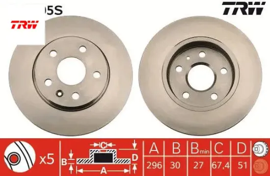 Ön fren aynası ınsıgnıa a 08> saab 9-5 ys3g 10> 16 jant 296x30x5dlxhavalı 13501307-569063 trw 13579147/ 569078/ 13502213/ 569421 resmi
