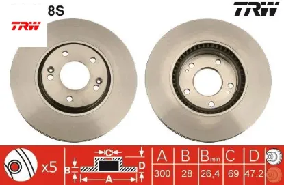 Ön fren diski hava kanallı ix35 2.0l d4ha crdi dizel 136hp 10-> 1.6l g4fd gdi gamma 140 hp 11-> / kı trw 517123k150/ 517123k160/ 517122y000 resmi