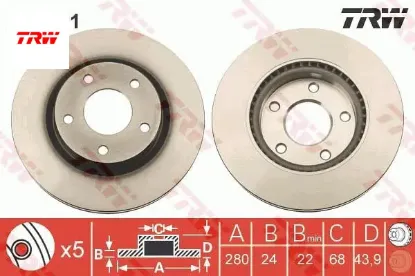 Ön fren aynası  juke 10 19 pulsar 14 280x24x43.9 5 delik trw 402061ka2a/ 402061ka3a/ 402061ka3b resmi