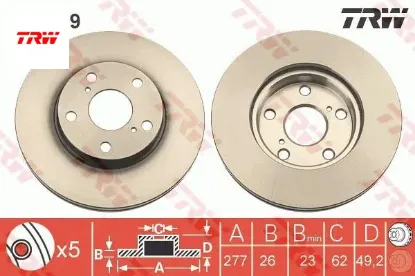 Ön fren diski hava kanallı aurıs corolla 1.6l 1zr-fae zre181 zre185 13-18 1.4l 1nd-ftv d-4d nde180 1 trw 4351202330 resmi