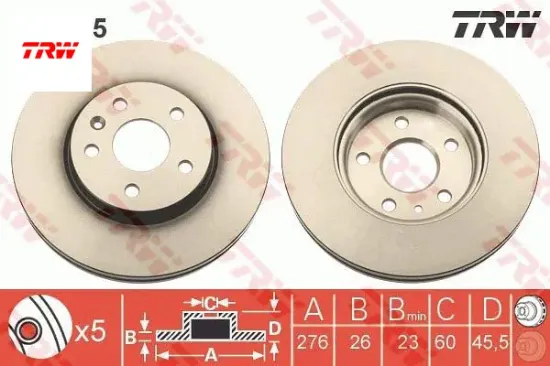 Ön fren aynası astra j 10 cruze 09 aveo 11 276x26x5dl 15 inç havalı 95526655 trw 13502044/ 13502045/ 569069/ 569073 resmi