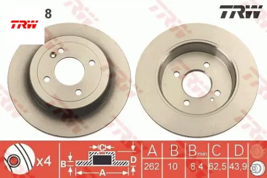 Arka fren diski dolu tip accent blue 1.4l 1.6l benzinli 10- 1.6l crdi dizel 10- / i20 1.2l 1.4l benz trw 584110u300 resmi