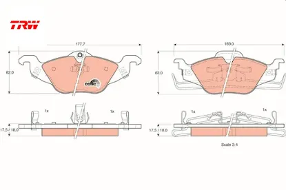 Ön fren balatası astra g 1.2-1.4-1.6-1.7d-1.8-2.0d 98-05 zafıra 1.8-2.0d 16v 98-05 trw 1605034/ 9195144/ 1605070/ 1605091 resmi
