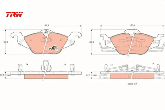 Ön fren balatası astra g 1.2-1.4-1.6-1.7d-1.8-2.0d 98-05 zafıra 1.8-2.0d 16v 98-05 trw 1605034/ 9195144/ 1605070/ 1605091 resmi