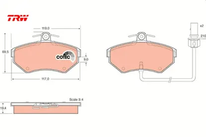 Ön balata fişli küçük tip passat-a4 97-04 gdb1366 trw 8e0698151b/ 8e0698151m/ 8e0698151n resmi