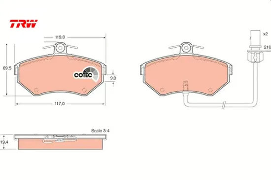 Ön balata fişli küçük tip passat-a4 97-04 gdb1366 trw 8e0698151b/ 8e0698151m/ 8e0698151n resmi