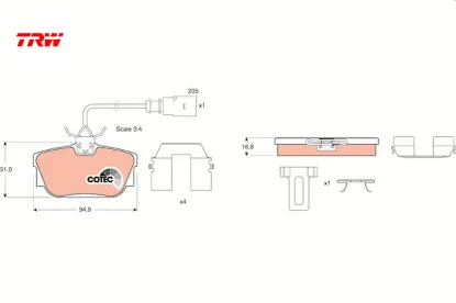 Arka balata fişli transporter t4-caravelle 2.4 2.5 tdı 90-03 gdb1369 trw 7d0698451g/ 7d0698451j resmi