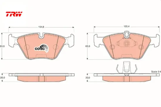 Fren balatası on bmw e39 95>03 trw 34116761280 resmi