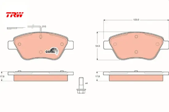 Ön balata doblo-albea-lınea-stılo-fıorıno 1.3mjtd-bıpper-nemo 1.4 hdı fişli trw 4254.06/ 55175317/ 55174420/ wva23705 resmi
