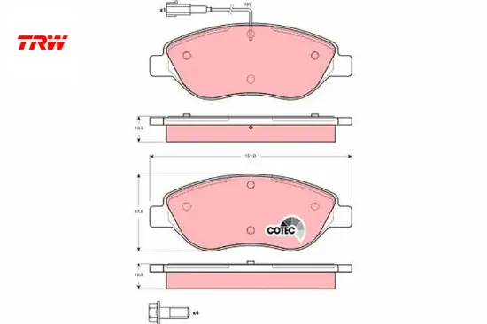 Ön balata egea ym-stılo 2.4 20v 01 1.9 jtd-multıwagon 1.9jtd 04 bravo 1.9d multıjet 07 trw 77362196/ 77362093 resmi