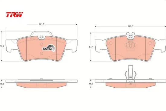 Fren balatası arka c218 c219 w211 s211 w212 s212 w221 c215 trw a0054209320 resmi