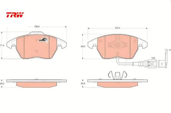Ön balata fişli caddy ııı 04 golf ıv v vı 97 jetta passat 05 polo 09 octavıa 04 trw 1k0698151/ 1k0698151e/ wva23587 resmi