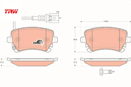 Arka balata transporter t5 t6 04 gdb1557 fişli trw 7h0698451/ 7h0698451b/ 7h0698451a resmi