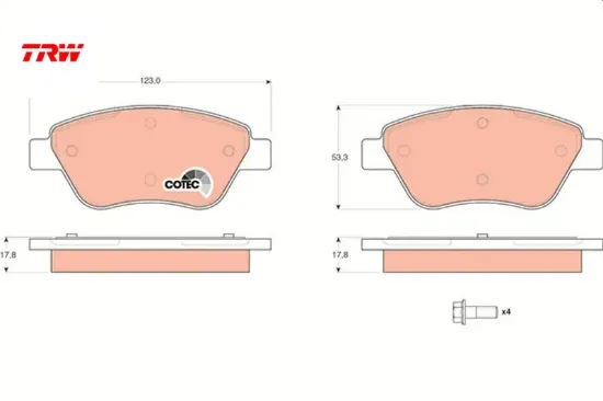 Ön balata albea-palıo-stılo-sıena doblo 1.3 1.9 ıdea corsa 1.3 07 fişsiz trw 4254.06/ 55175317/ 55174420/ wva23705 resmi
