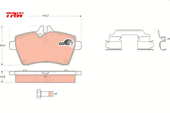 Fren balatası on mercedes w169 w245 trw a1694202020 resmi