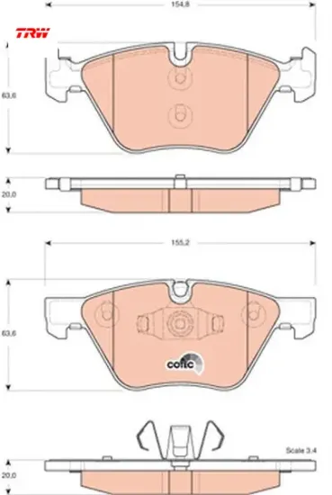 Fren balatası on bmw e81 e82 e87 e88 e90 e92 e93 trw 34116777772 resmi
