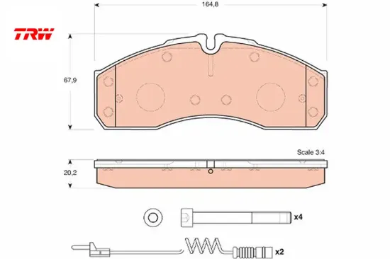 Fren balatası on b905 b667 b668 b670 trw a0034204620 resmi