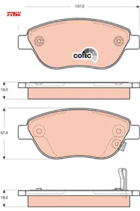 Ön balata corsa d büyük tip 1.3 cdtı 07/06 fıat 500l 12 0.9t 1.4 1.3d mtj 1.6d mtj trw 93189816/ 77366534/ 77366481 resmi