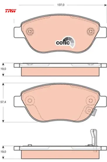 Ön balata corsa d büyük tip 1.3 cdtı 07/06 fıat 500l 12 0.9t 1.4 1.3d mtj 1.6d mtj trw 93189816/ 77366534/ 77366481 resmi