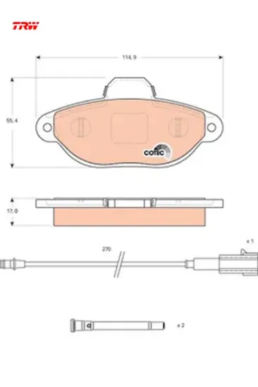 Ön balata fişli fıat panda 1.2 09 panda 1.4 10 500 1.2 11/08 ford ka 1.2 2.09 trw 77365337/ 77365816/ 1559698 resmi