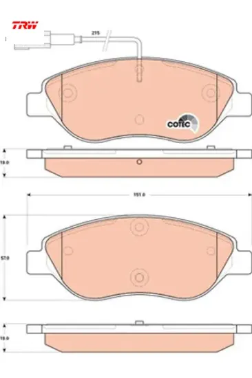 Ön fren balatası fişli bravo ıı 08 14 egea hb 15 mıto 08 15 lancıa delta ııı 08 14 1.3d mtj 1.4tb 1. Trw 77365188/ 77365808/ 71770002 resmi