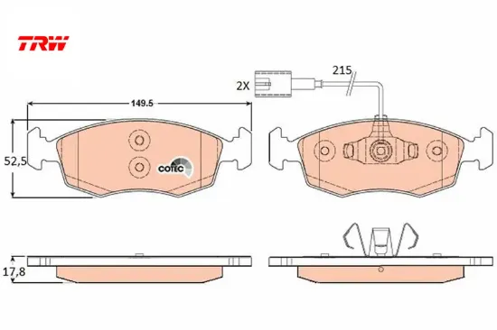 Ön fren balatası fıat 500 10> 500 c 12> punto 09> punto evo 09> k:17.1 mm g:149.3 mm trw 77365729/ 77365811/ 77366537/ 77366538 resmi