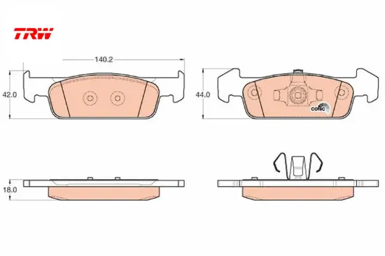 Ön balata clıo ıv 1.2 1.5dci 12 sandero ıı 1.2.1.2 lpg 2012 logan 12 140.2x18x42 trw 410609646r/ 410602396r resmi