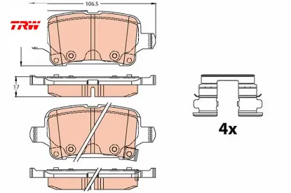 Arka fren balatası opel astra k 1.0-1.4-1.4t-1.6t-1.6 cdtı 16>22 106.5x46.3x16.6 trw 1684934880/ 39037199/ 95526568 resmi