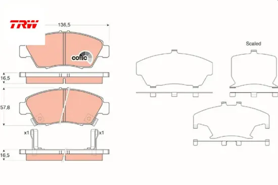 Ön fren balata büyük tip cıvıc 1.6l b16a2 vtec 16v 160hp ek 96-98 / 1.4l d14 3 kapı - h/b es 01-05 trw 45022sr3v01/ 45022s5ag01/ 45022s5ae50 resmi