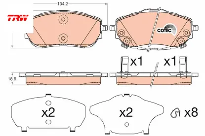 Ön fren balata aurıs corolla 1.33l 1.6l 1nr-fe 1zr-fae nre180 zre181 zre185 12- / 1.4l 1nd-ftv nde18 trw 0446502390/ 0446502391 resmi