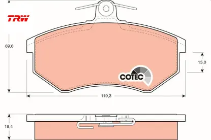 Ön balata passat 1.8 88-96 80 a41.6 1.9tdi 95-10 119.3x69.6x19.4 mm gdb854 trw 357698151/ 431698151d/ wva20167 resmi