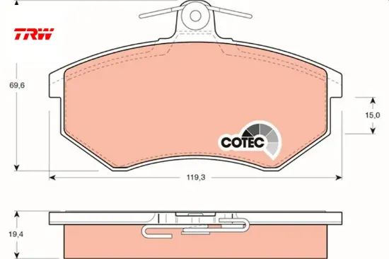 Ön balata passat 1.8 88-96 80 a41.6 1.9tdi 95-10 119.3x69.6x19.4 mm gdb854 trw 357698151/ 431698151d/ wva20167 resmi