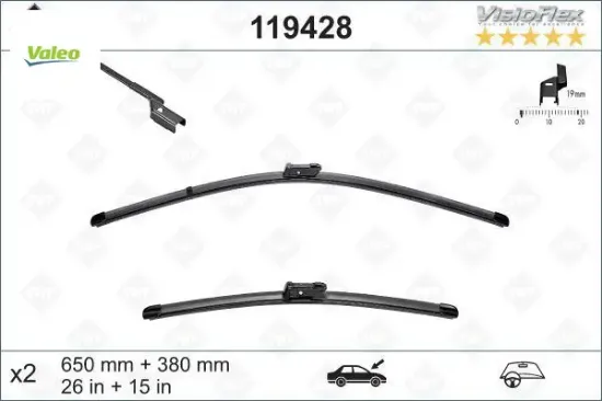 Ön silecek süpürgesi 650/380mm muz tipi partner tepe - berlıngo 08 grande punto -lınea 08 5 00l 12 f valeo 8a6js17528aa/ 1726328 resmi