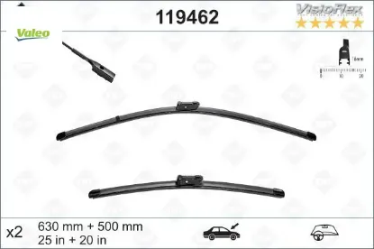 Silecek swf visioflex flat blade x2 630 500 mm s90 v90 xc90 03/2015 taycan 2019 a6 a7 a8 q3 q5 q8 valeo 31349377/ 9j1955425y/ 80b998002 resmi