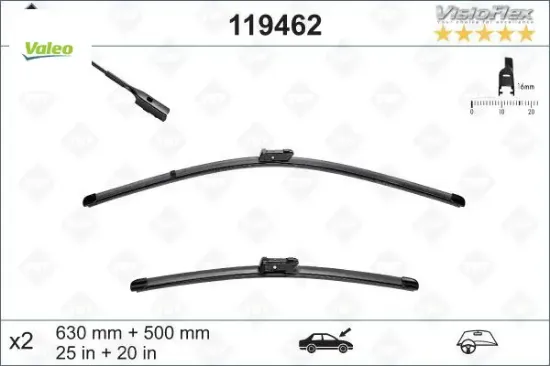 Silecek swf visioflex flat blade x2 630 500 mm s90 v90 xc90 03/2015 taycan 2019 a6 a7 a8 q3 q5 q8 valeo 31349377/ 9j1955425y/ 80b998002 resmi