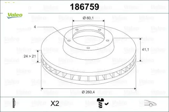Ön fren aynası corsa c - combo c 01 11 merıva a 03 10 tıgra 04 09 260x24x4dl havalı valeo 95526646/ 569000/ 9127967/ 9196050 resmi