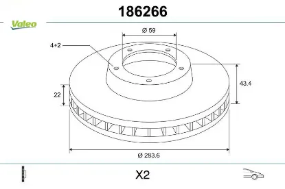 Ön fren aynası doblo 05 ıdea 04 lınea 09 fıorıno 09 bravo 01 stılo 01 284x22x 4 delik havalı valeo 46455892/ 71739569 resmi