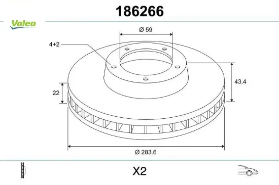 Ön fren aynası doblo 05 ıdea 04 lınea 09 fıorıno 09 bravo 01 stılo 01 284x22x 4 delik havalı valeo 46455892/ 71739569 resmi