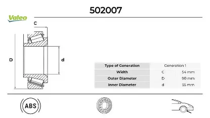 Ön teker rulmanı ducato 06 cıtro n jumper ıı 06 boxer 06 54x90x55 valeo 1606374680/ 51745702/ 3326.71 resmi