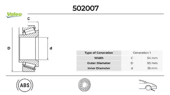 Ön teker rulmanı ducato 06 cıtro n jumper ıı 06 boxer 06 54x90x55 valeo 1606374680/ 51745702/ 3326.71 resmi