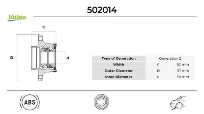 Arka teker poryası rulmanlı doblo-bıpper-nemo-tempra-marea-palıo-sıena-punto-fıorıno-lınea abs li 30 valeo 1606635380/ 46512973/ 71714463 resmi