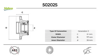 Arka teker poryası rulmanlı tempra-doblo-palıo-albea-marea abs siz 4 bijon 30x117x61.7 valeo 71714477/ 71737612/ 51754192/ 07787124 resmi