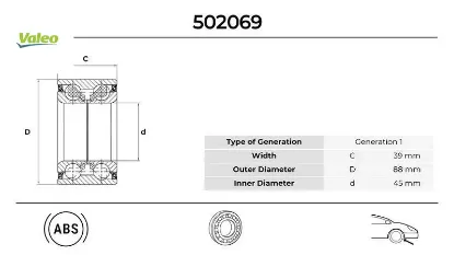 Ön teker rulmanı trafıc ıı-megane ıı-vıvaro-espace ıv-prımastar abs li 45x88x39 valeo 701207358/ 4412598/ 7701207966 resmi
