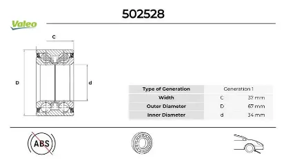 Ön teker rulmanı corsa c combo c 01 merıva a 03 tıgra 04 34x67x37 valeo 9195608/ 328980/ 9156278 resmi
