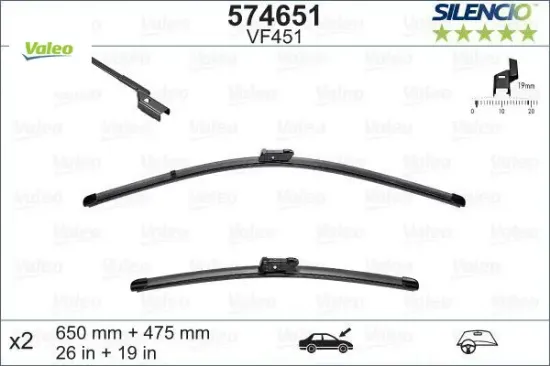 Silecek 650/480cm x2 flatblade-muz tipi vm451 ford mondeo ıv 07 > volvo c70 06 > valeo 7s71s17528aa/ 1537084/ 31276070 resmi
