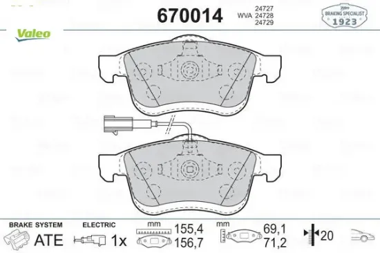 Ön balata doblo ııı 10 combo 12 1.3d mtj 1.4 1.6d mtj 2.0d mtj tek fişli valeo 77364929/ 77365311/ 77365396/ wva24727 resmi