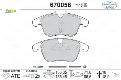 Ön fren balatası fişli p407 04 10 2.0 hdı p508 10 18 c5 1.6 1.8 2.0 1.6 hdı-2.0 hdı 08 16 valeo 4254.A7/ 1610103880/ 1647863380 resmi